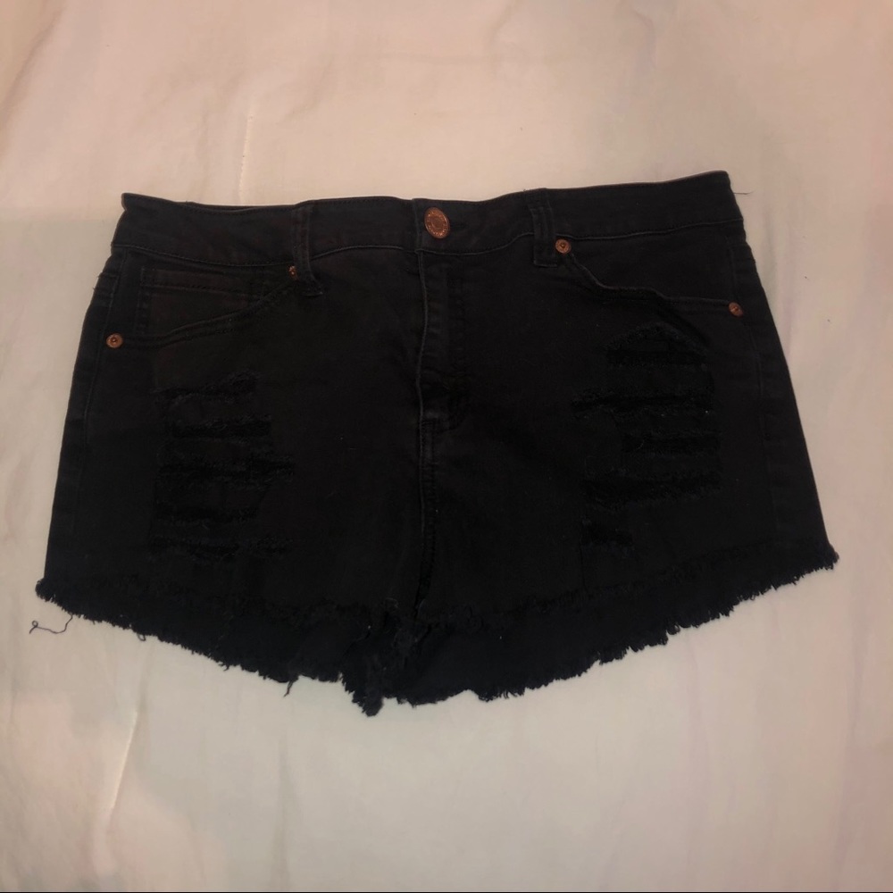 Black Distressed Denim Shorts
